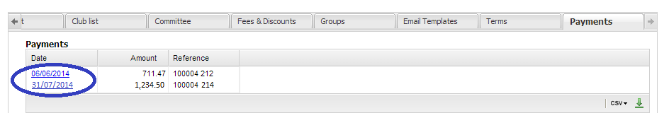 How does our club get paid fees3 List of payments in the ClubLANE Payments tab
