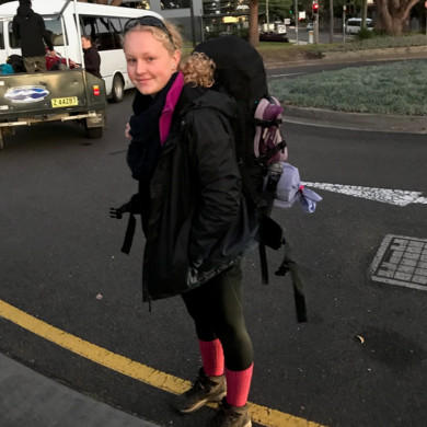 Emily Sproat ready for her practice hike Emily Sproat ready for her practice hike