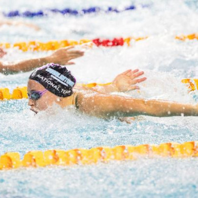 Eva Potts winning Gold at 2025 Nat Age Champs