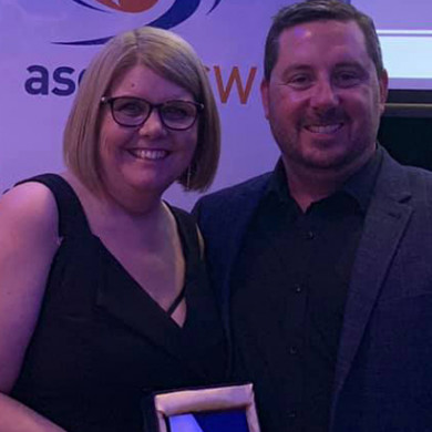 Award recipient Cathy Myers with asctaNSW President Ben Tuxford