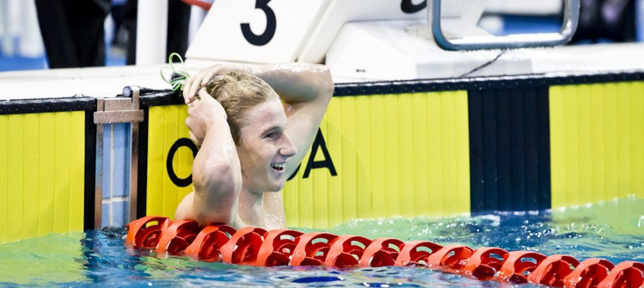 Swimmer pleased with his performance after a race