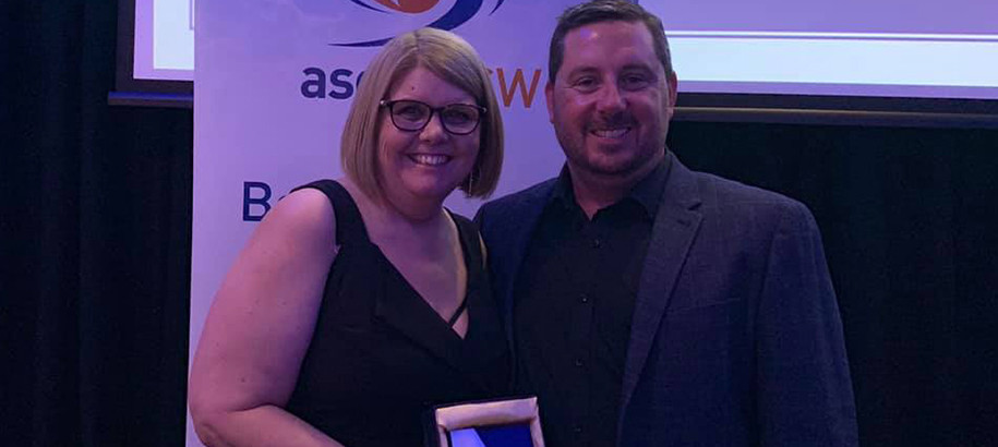 Award recipient Cathy Myers with asctaNSW President Ben Tuxford
